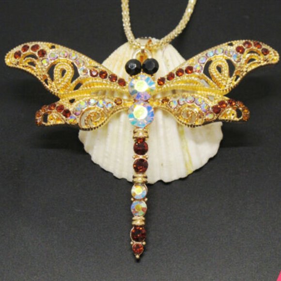 Jewelry - Gold Crystal Dragonfly Necklace